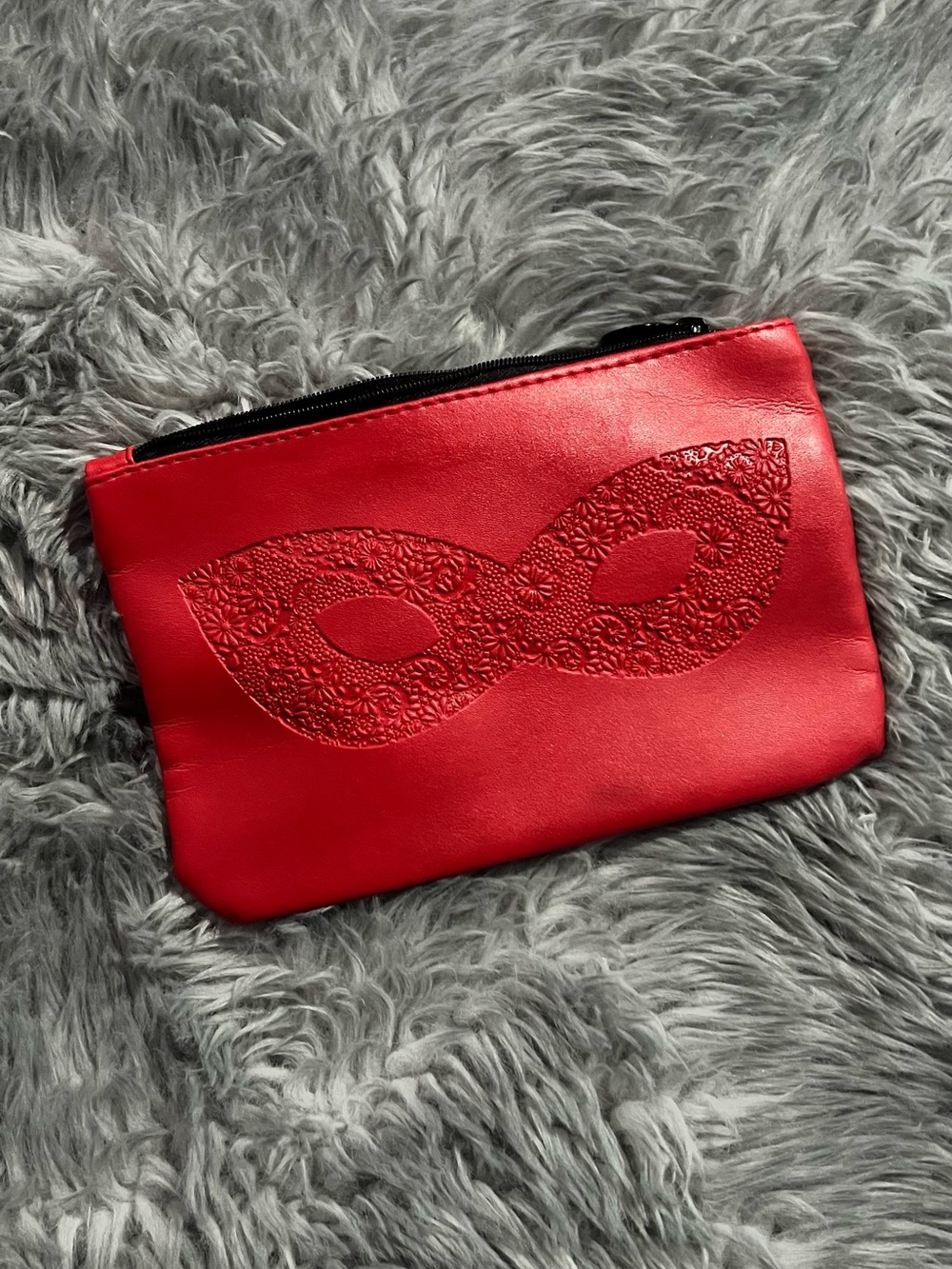 ipsy Red Embossed Mask Cosmetic Bag